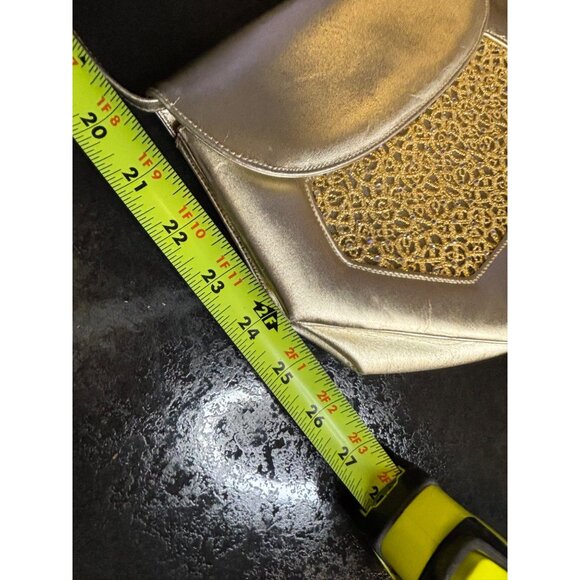 Vintage Stuart Weitzman Gold Evening Bag Embellished Lace Overlay Rhinestone - Picture 10 of 10